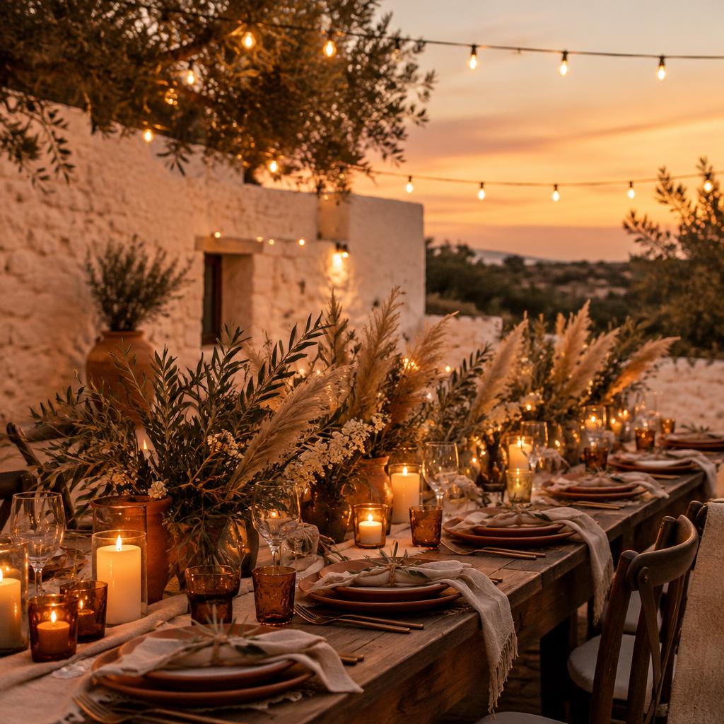 Candlelit dinner table at the finca